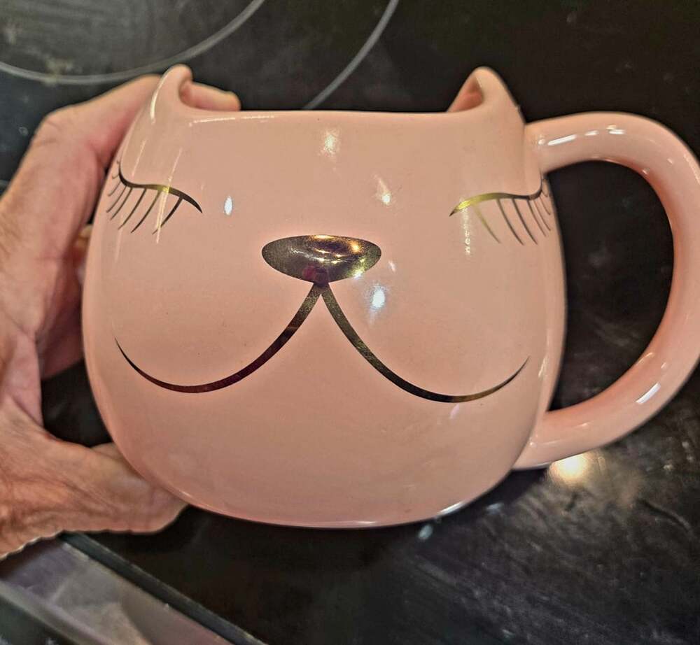 Arlington Designs Pink and Gold Sleepy Kitty Mug